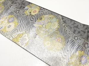 荒波に花丸・尾長鳥模様織り出し　振袖用袋帯